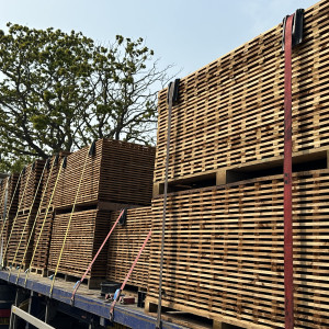 Wholesale fencing products stacked and secured on an artic trailer ready for transport.