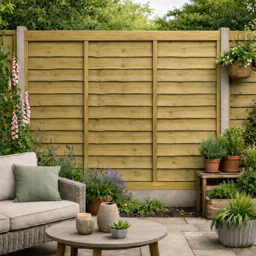 6FT x 6FT Waney Lap Fence Panel - Pressure Treated Green