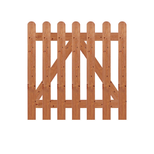 Brown Pressure Treated 0.9M x 0.9M Round Top Picket Gate
