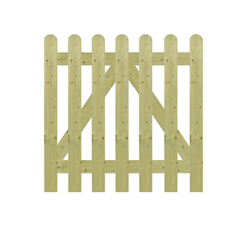Green Pressure Treated 0.9M x 0.9M Round Top Picket Gate