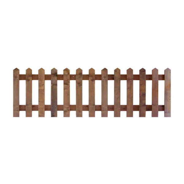 6FT x 2FT Point Top Picket Fence Panel - Pressure Treated Brown