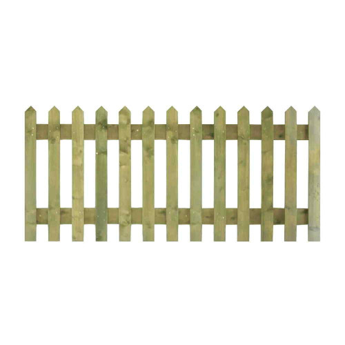 6FT x 3FT Point Top Picket Fence Panel - Pressure Treated Green/Natural 6FT x 3FT Point Top Picket Fence Panel - Pressure Treated Green/Natural