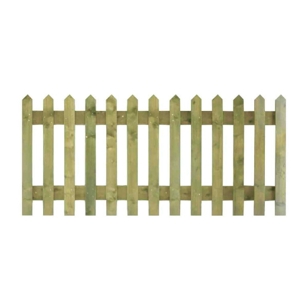 6FT x 3FT Point Top Picket Fence Panel - Pressure Treated Green