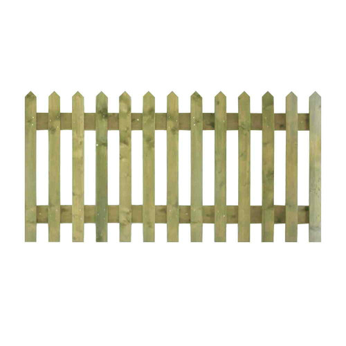 6FT x 4FT Point Top Picket Fence Panel - Pressure Treated Green/Natural 6FT x 4FT Point Top Picket Fence Panel - Pressure Treated Green/Natural