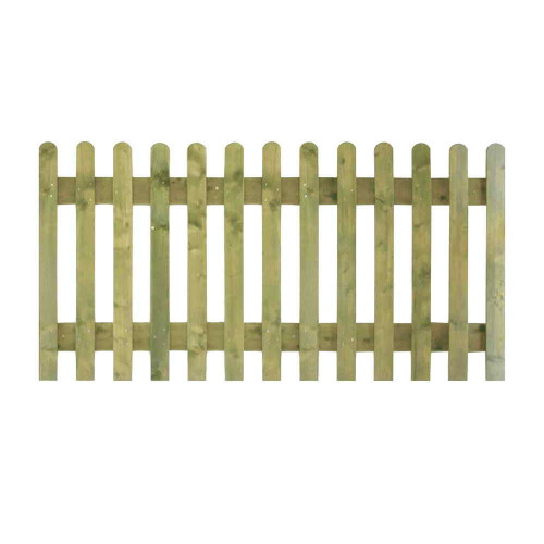 6FT x 4FT Round Top Picket Fence Panel - Pressure Treated Green/Natural 6FT x 4FT Round Top Picket Fence Panel - Pressure Treated Green/Natural
