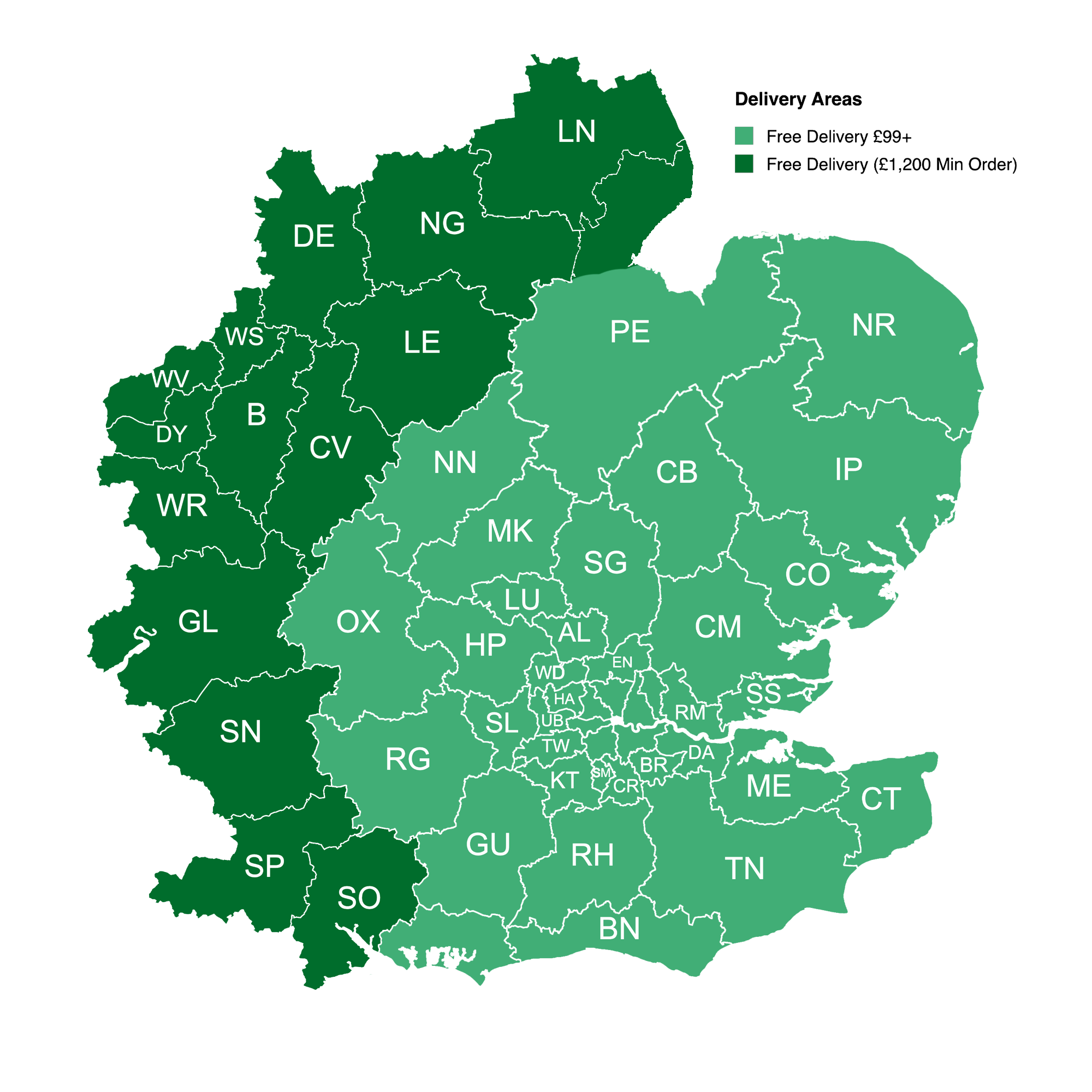 East Coast Fencing delivery area map